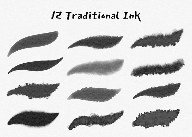 Procreate日式水墨效果笔刷套装 笔刷资源 sucaiwan.com