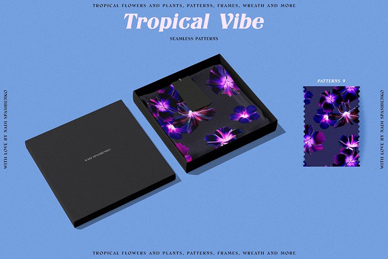 夏威夷风情花卉无缝图案，PAT PNG格式 图片素材 sucaiwan.com