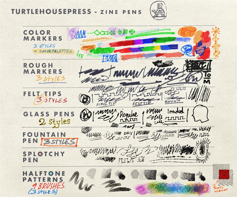 Procreate笔刷:新潮涂鸦记号线条笔墨水笔插画艺术绘画效果笔刷素材包 TurtleHousePress – Procreate Zine Brush Pack 笔刷资源 第8张-素材湾丨精选海外优质设计素材资源 Procreate笔刷:新潮涂鸦记号线条笔墨水笔插画艺术绘画效果笔刷素材包 TurtleHousePress – Procreate Zine Brush Pack 笔刷资源 sucaiwan.com