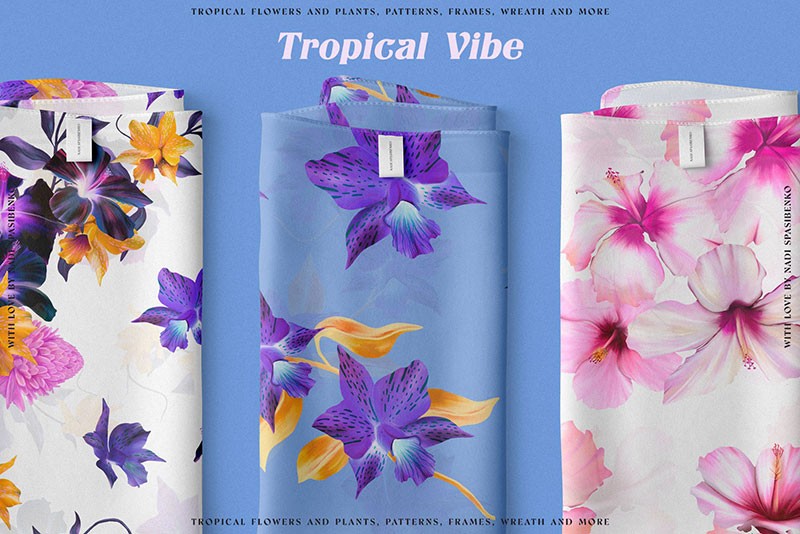 夏威夷风情花卉无缝图案，PAT PNG格式 图片素材 sucaiwan.com