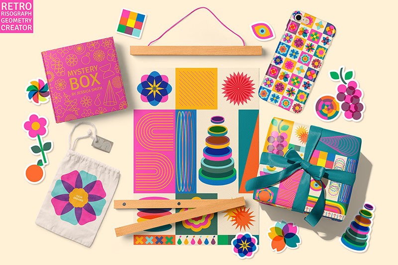 100+彩色复古几何艺术矢量包装图案，AI JPG格式 图片素材 sucaiwan.com