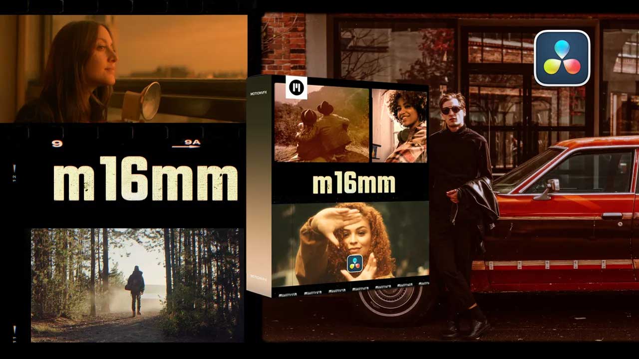 达芬奇预设：MotionVFX – m16mm 复古怀旧风格16mm颗粒胶片污垢棱镜电影视觉效果 插件预设 sucaiwan.com