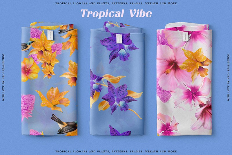 夏威夷风情花卉无缝图案，PAT PNG格式 图片素材 sucaiwan.com