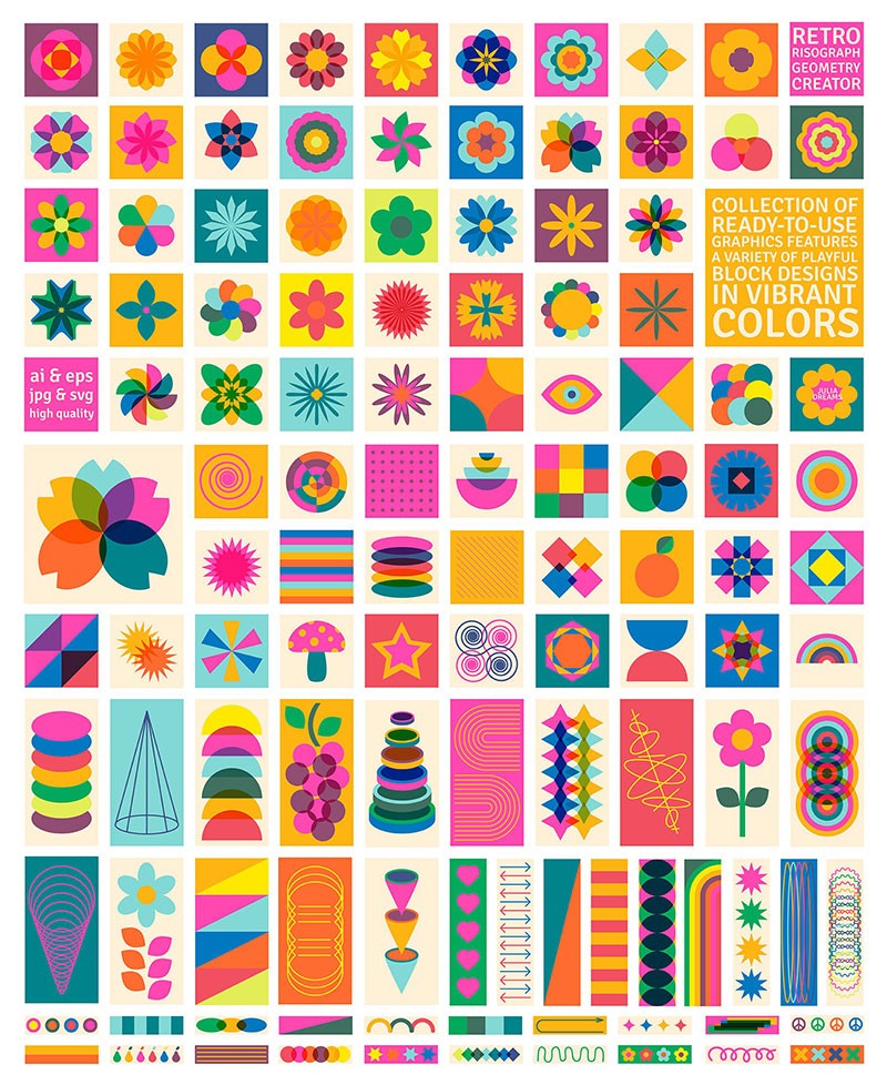 100+彩色复古几何艺术矢量包装图案，AI JPG格式 图片素材 sucaiwan.com