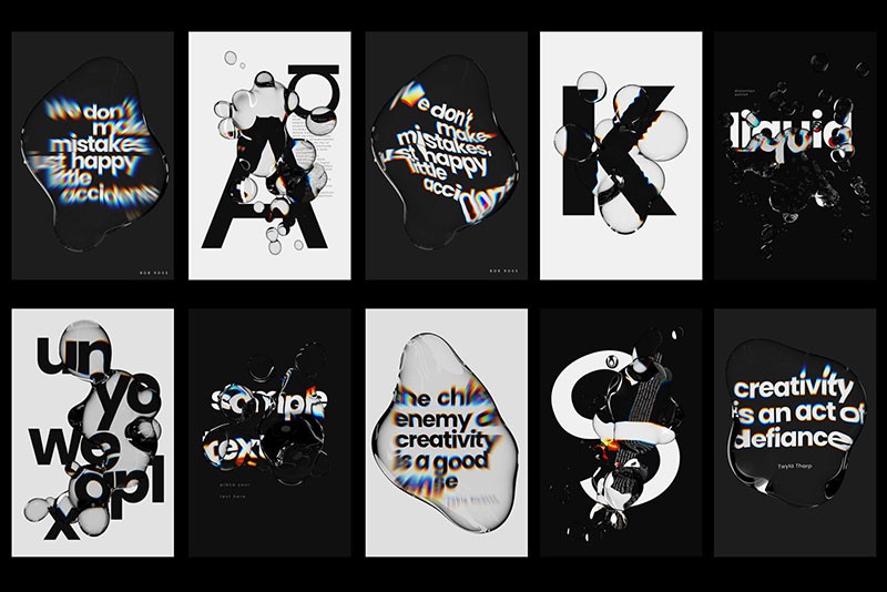 30款透明液体光效扭曲文字海报PS图层样式，附视频教程 插件预设 sucaiwan.com