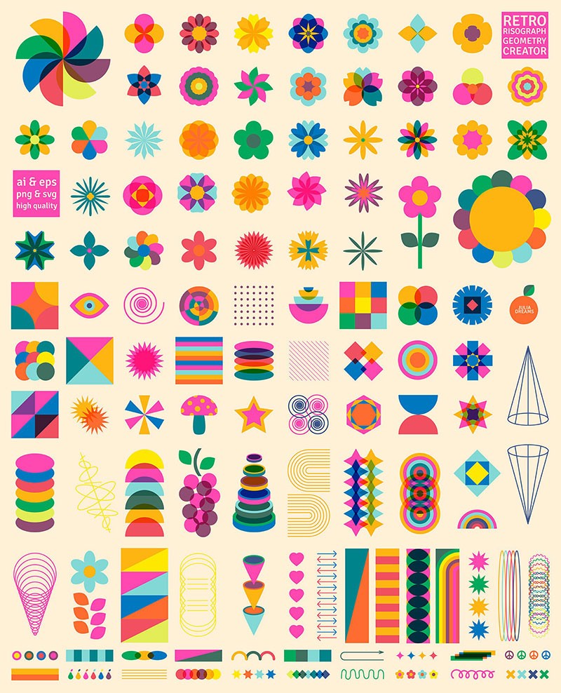 100+彩色复古几何艺术矢量包装图案，AI JPG格式 图片素材 sucaiwan.com