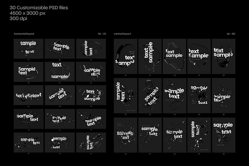 30款透明液体光效扭曲文字海报PS图层样式，附视频教程 插件预设 sucaiwan.com
