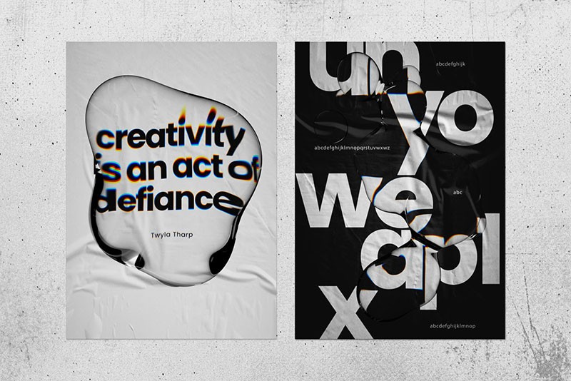 30款透明液体光效扭曲文字海报PS图层样式，附视频教程 插件预设 sucaiwan.com