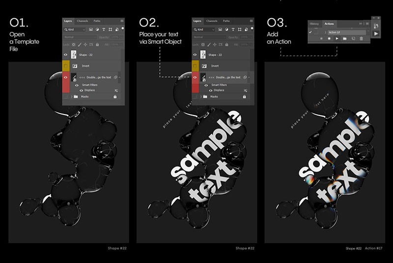 30款透明液体光效扭曲文字海报PS图层样式，附视频教程 插件预设 sucaiwan.com