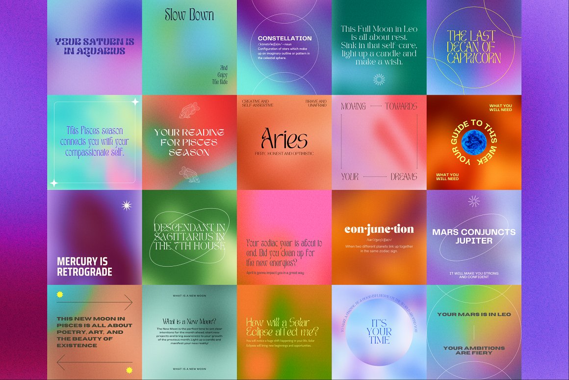 全息彩虹渐变几何图形渐变模糊弥散光小红书竖屏海报封面PSD模板 BLURIA Gradient Quotes Instagram 图片素材 sucaiwan.com