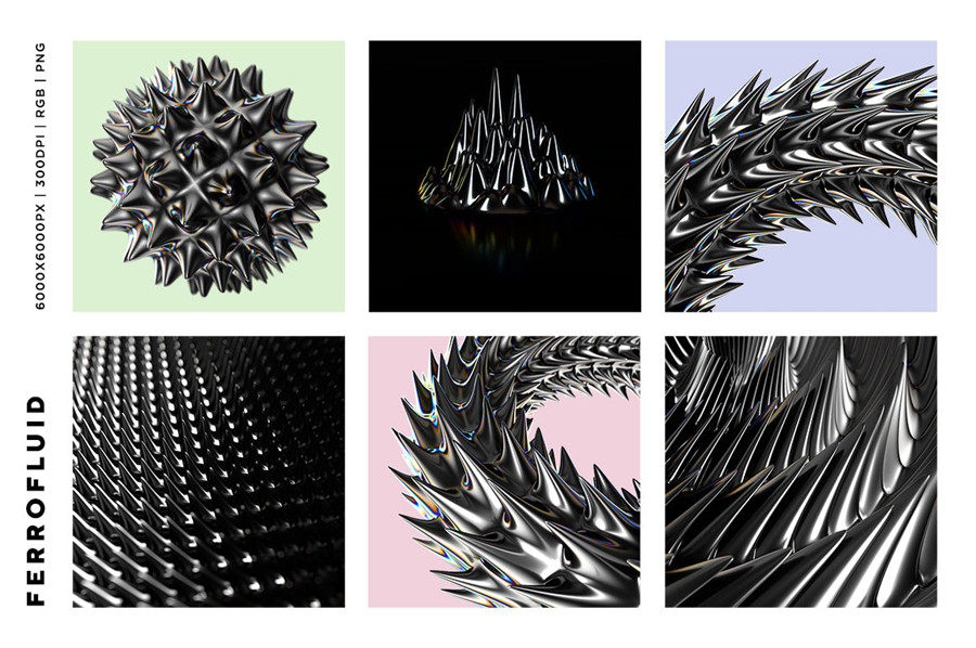 RuleByArt 酸性未来科幻立体三维3D金属有机尖齿异形酸性设计风格PNG设计素材 Ferrofluid Abstract Textures 图片素材 第10张-素材湾丨精选海外优质设计素材资源 RuleByArt 酸性未来科幻立体三维3D金属有机尖齿异形酸性设计风格PNG设计素材 Ferrofluid Abstract Textures 图片素材 sucaiwan.com