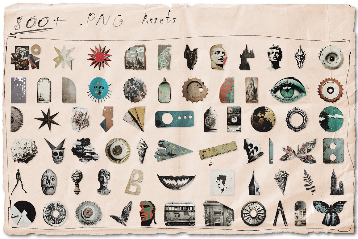 818个复古街头前卫运动传统仿旧剪贴纸纹理拼贴艺术素材合集包 Collage Cutouts Vol. 2 图片素材 第2张-素材湾丨精选海外优质设计素材资源 818个复古街头前卫运动传统仿旧剪贴纸纹理拼贴艺术素材合集包 Collage Cutouts Vol. 2 图片素材 sucaiwan.com