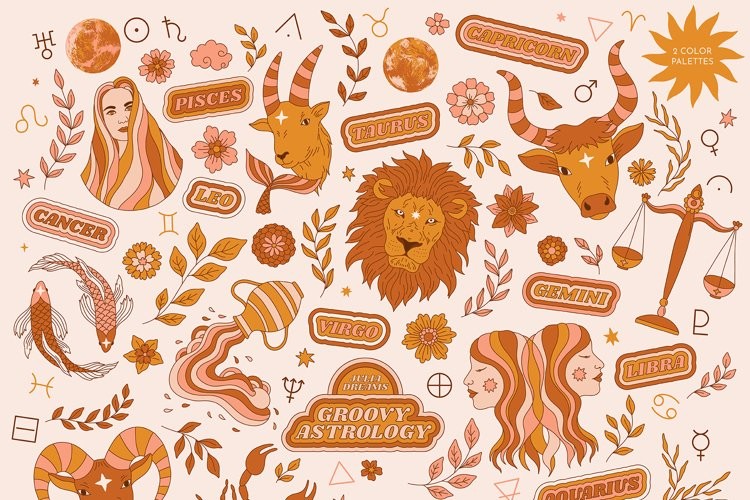 100+占星术黄道十二星座无缝图案矢量素材 图片素材 sucaiwan.com