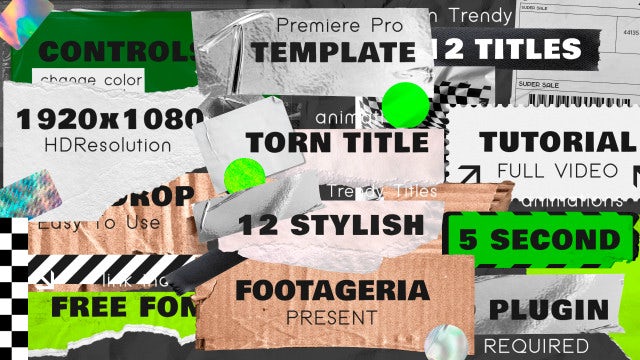 PR模板：复古做旧瓦楞纸板撕纸主题动态栏目包装标签贴纸文字标题 . sucaiwan.com