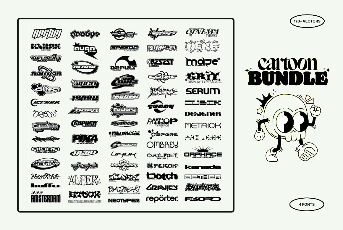 趣味卡通手绘涂鸦线条图形人物AI字体矢量图设计素材合集 hvnter – Cartoon Bundle 图片素材 sucaiwan.com