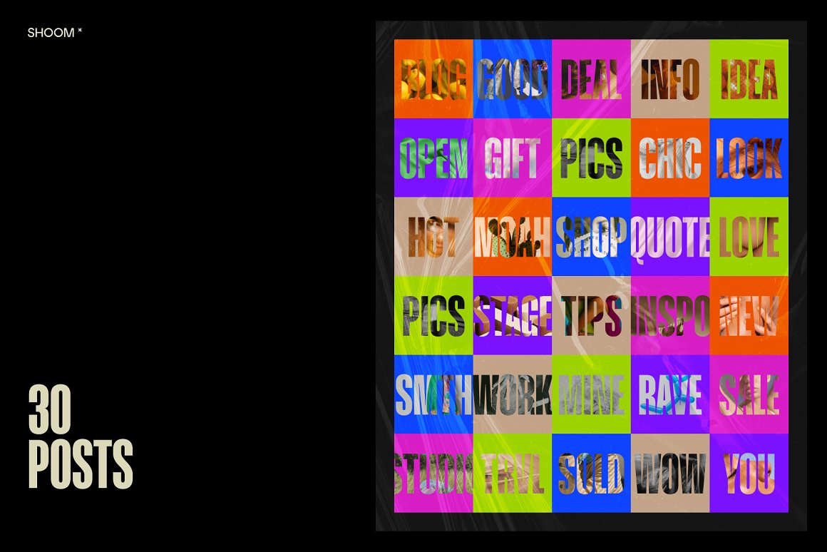 30个潮流INS风竖屏小红书时尚词语推文海报版式社交媒体PSD模板 . sucaiwan.com