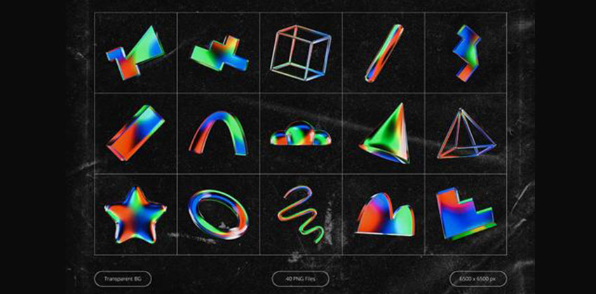 设计资源-40款3D几何渐变发光玻璃形状素材 图片素材 sucaiwan.com