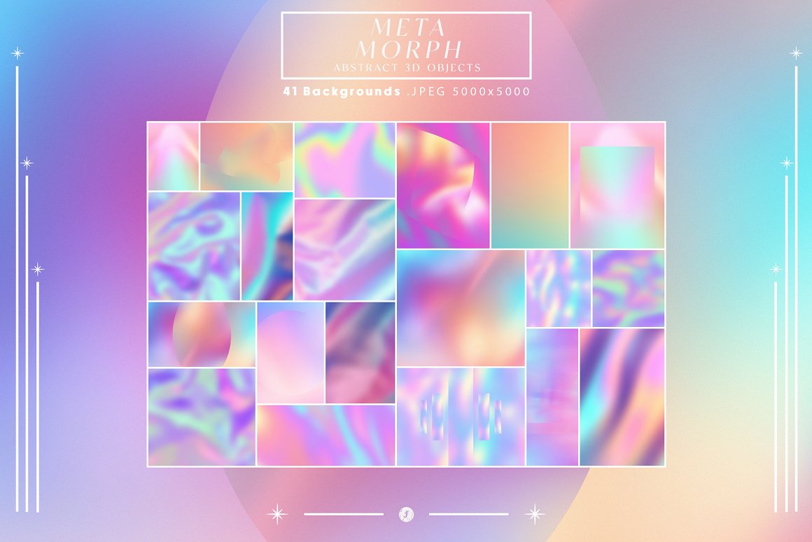 全息3D未来立体金属镀铬抽象几何渐变虹彩背景图片设计素材 MetaMorph Abstract 3D Objects . sucaiwan.com