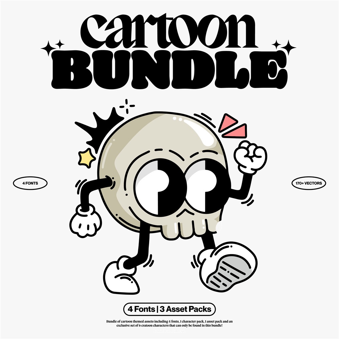 趣味卡通手绘涂鸦线条图形人物AI字体矢量图设计素材合集 hvnter – Cartoon Bundle 图片素材 sucaiwan.com