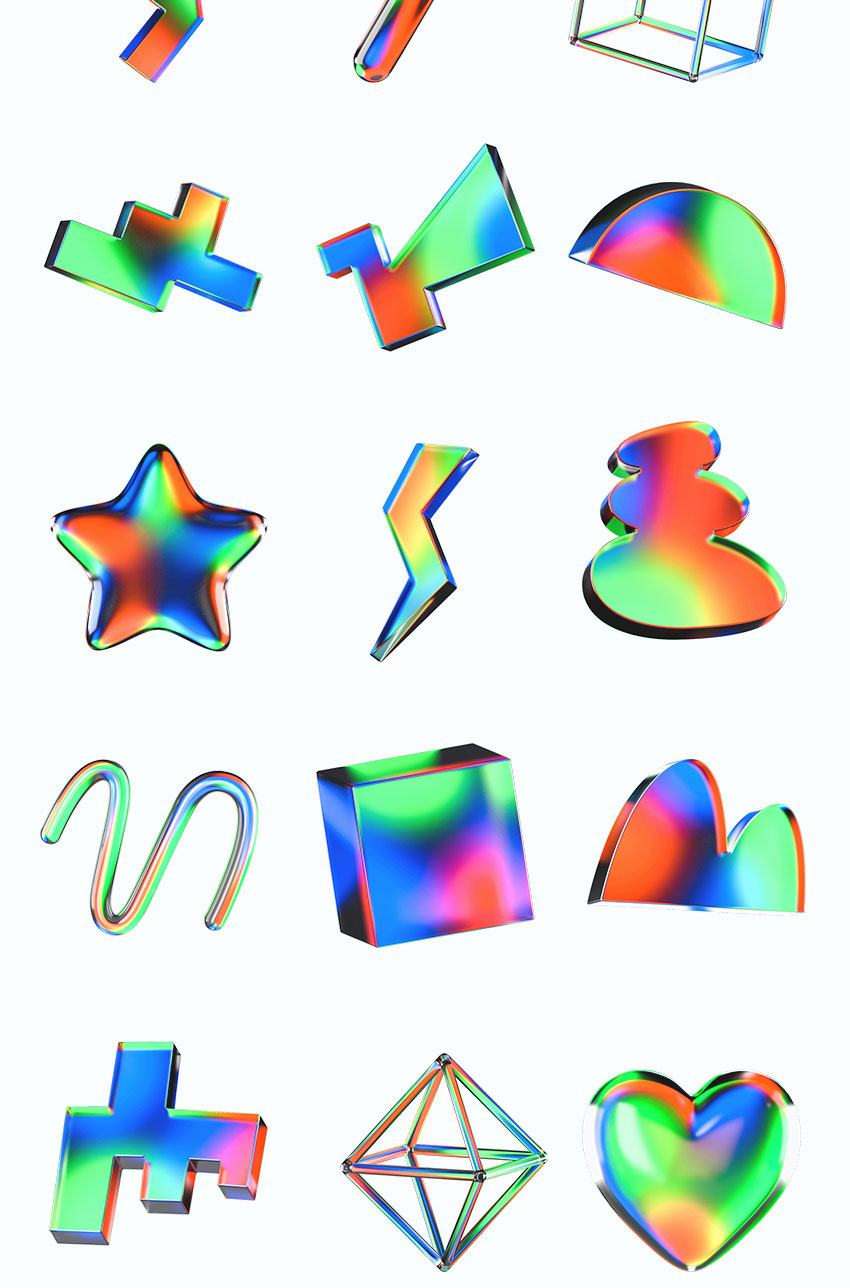 设计资源-40款3D几何渐变发光玻璃形状素材 图片素材 sucaiwan.com