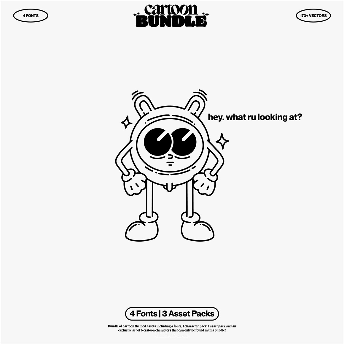 趣味卡通手绘涂鸦线条图形人物AI字体矢量图设计素材合集 hvnter – Cartoon Bundle 图片素材 sucaiwan.com