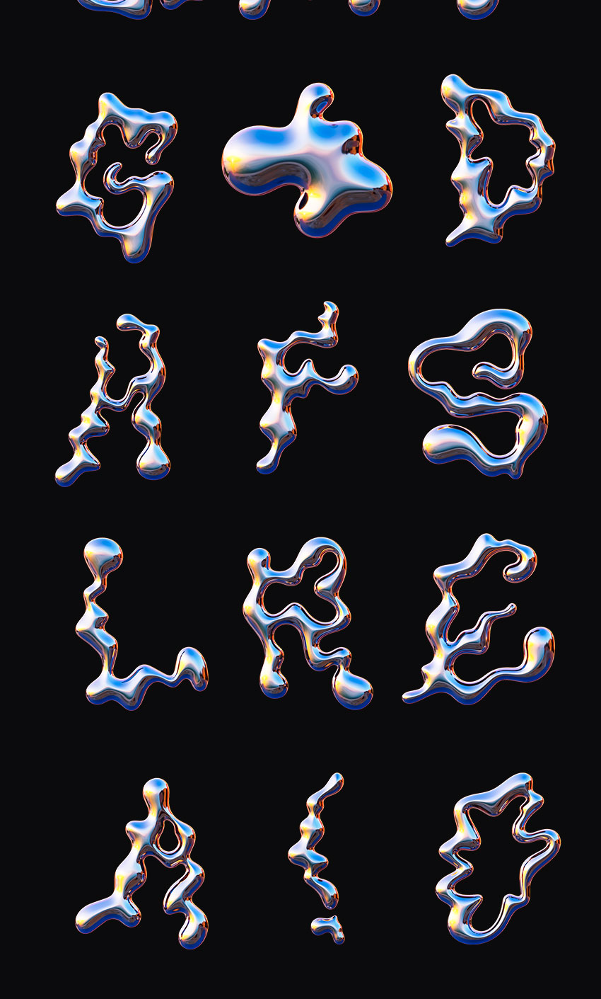 设计资源-40款液体镀铬字母和数字PNG素材 图片素材 sucaiwan.com