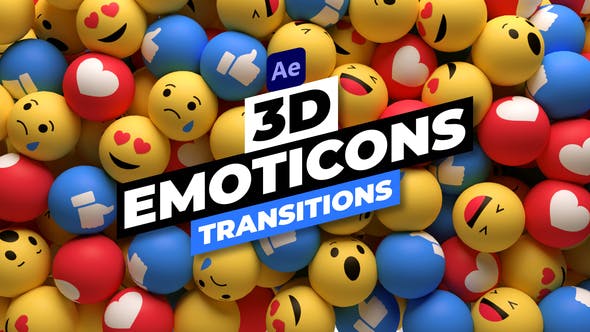 AE/PR模板：3D表情符号落下转场过渡模板3D Emoticons Transitions . sucaiwan.com