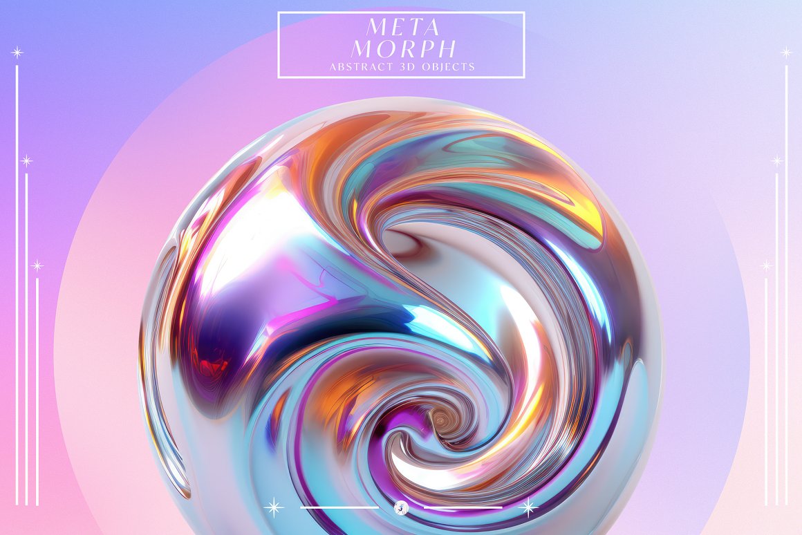 全息3D未来立体金属镀铬抽象几何渐变虹彩背景图片设计素材 MetaMorph Abstract 3D Objects . sucaiwan.com