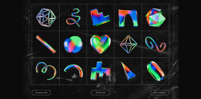 设计资源-40款3D几何渐变发光玻璃形状素材 图片素材 sucaiwan.com