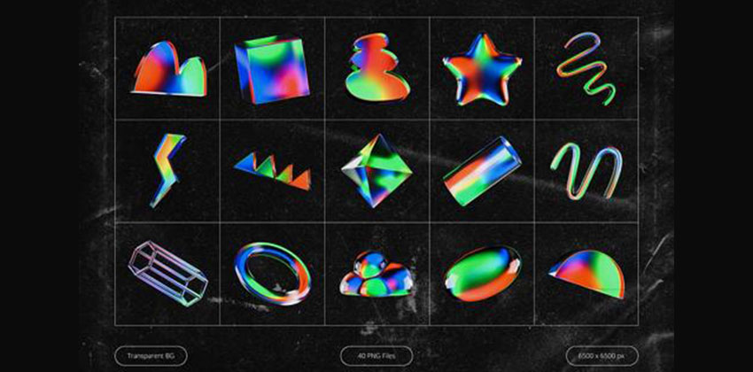 设计资源-40款3D几何渐变发光玻璃形状素材 图片素材 sucaiwan.com