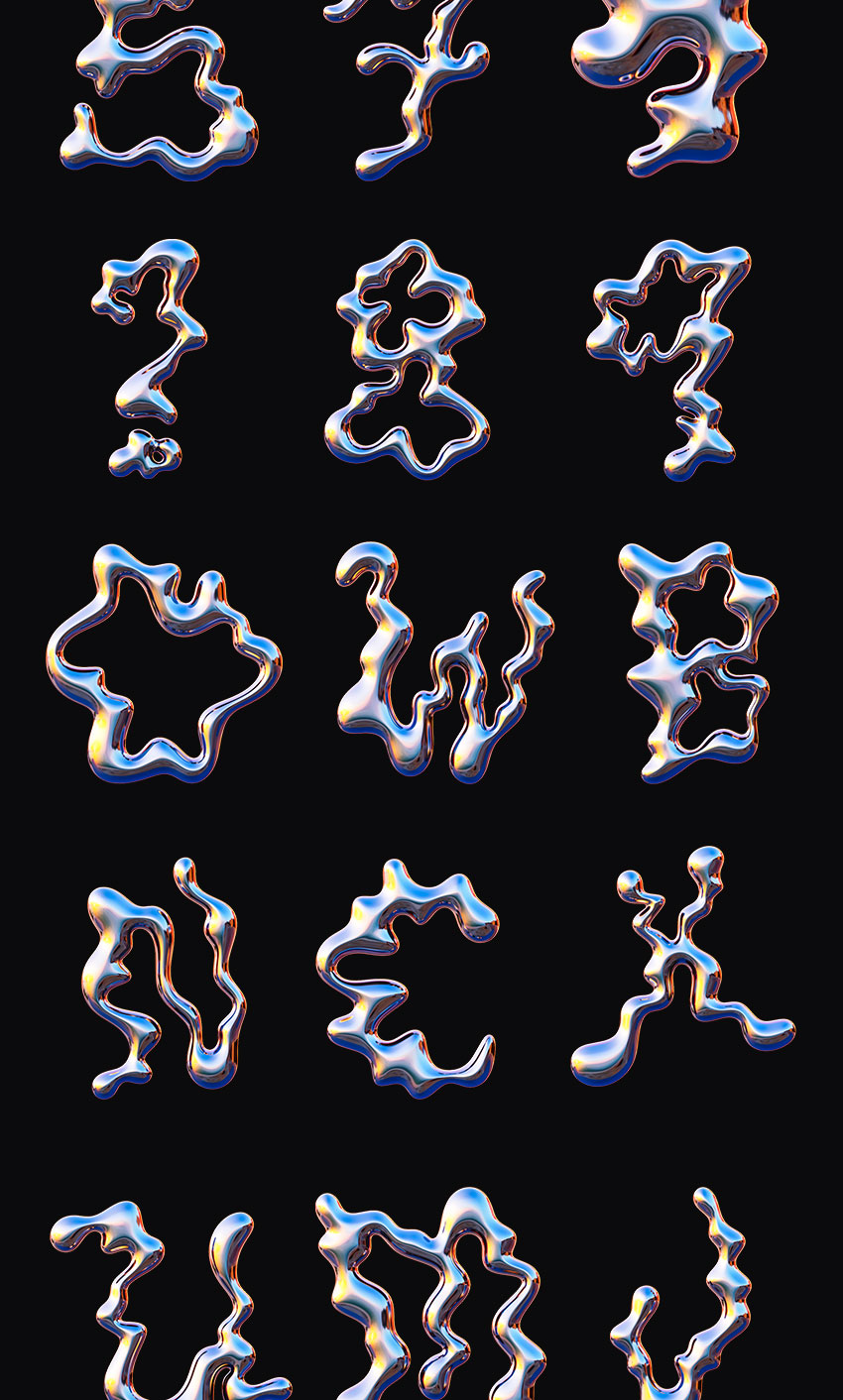 设计资源-40款液体镀铬字母和数字PNG素材 图片素材 sucaiwan.com
