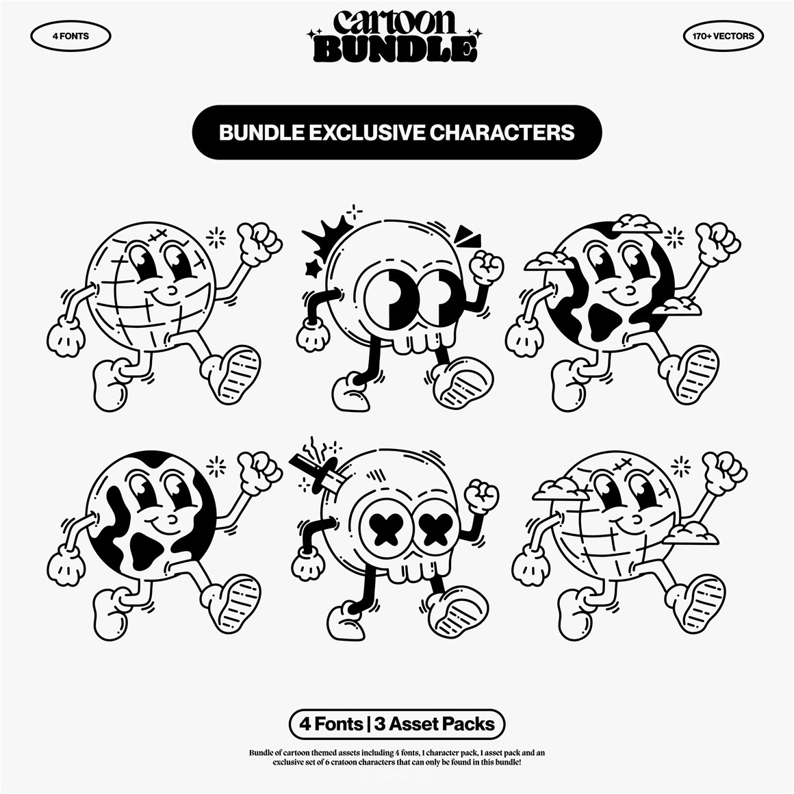 趣味卡通手绘涂鸦线条图形人物AI字体矢量图设计素材合集 hvnter – Cartoon Bundle 图片素材 sucaiwan.com