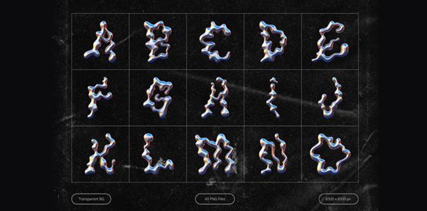 设计资源-40款液体镀铬字母和数字PNG素材 图片素材 sucaiwan.com