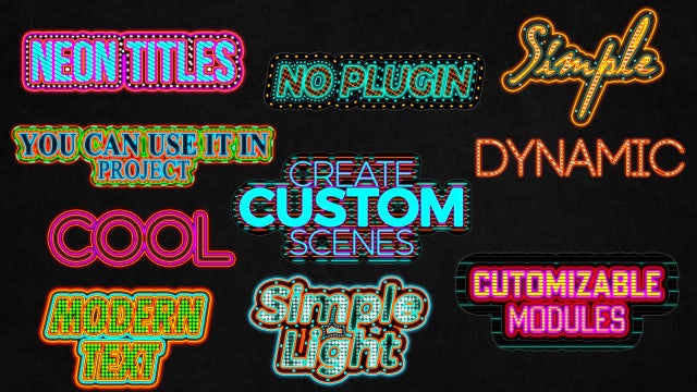 AE模板：10个彩色动态霓虹灯酒吧招牌文本动画包 . sucaiwan.com