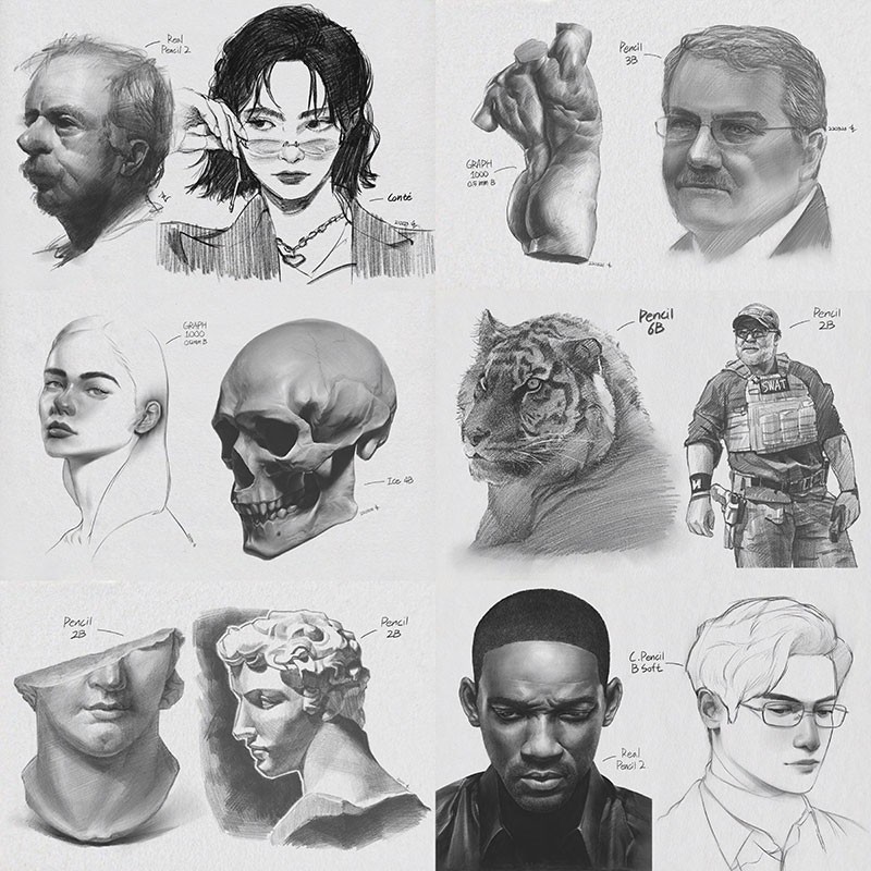 专业速写素描Procreate笔刷套装，附视频教程 笔刷资源 sucaiwan.com