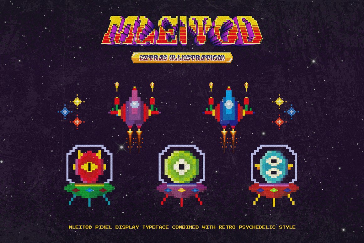 复古独特迷幻像素风游戏乐队标题logo设计英文字体安装包 Mleitod 设计素材 sucaiwan.com