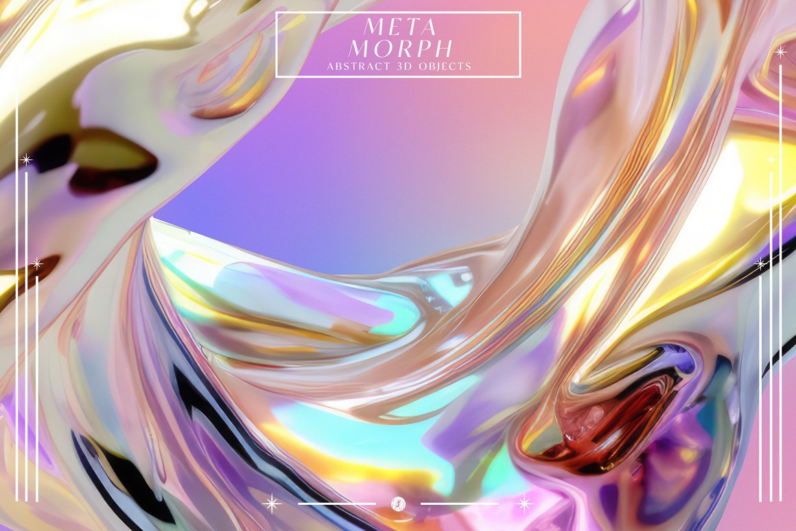 全息3D未来立体金属镀铬抽象几何渐变虹彩背景图片设计素材 MetaMorph Abstract 3D Objects . sucaiwan.com