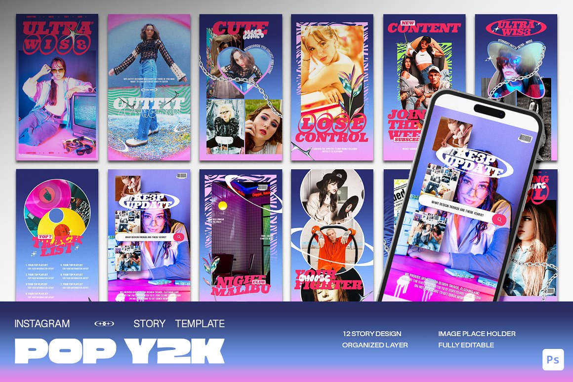 复古酸性千禧Y2K风格粗体色彩霓虹渐变背景竖屏PSD模板 Pop Y2K - Instagram Story . 第2张-素材湾丨精选海外优质设计素材资源 复古酸性千禧Y2K风格粗体色彩霓虹渐变背景竖屏PSD模板 Pop Y2K - Instagram Story . sucaiwan.com