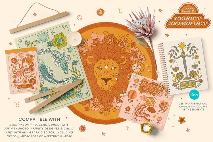 100+占星术黄道十二星座无缝图案矢量素材 图片素材 sucaiwan.com