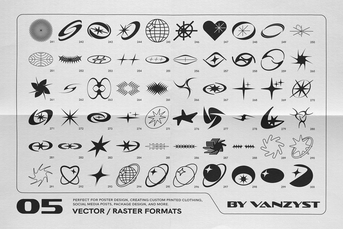 千禧Y2K复古半调像素位图趣味卡通抽象几何插画头像图标logo徽标AI矢量设计套装 Y2K 327 Characters Halftones Shapes by Vanzyst 图片素材 sucaiwan.com