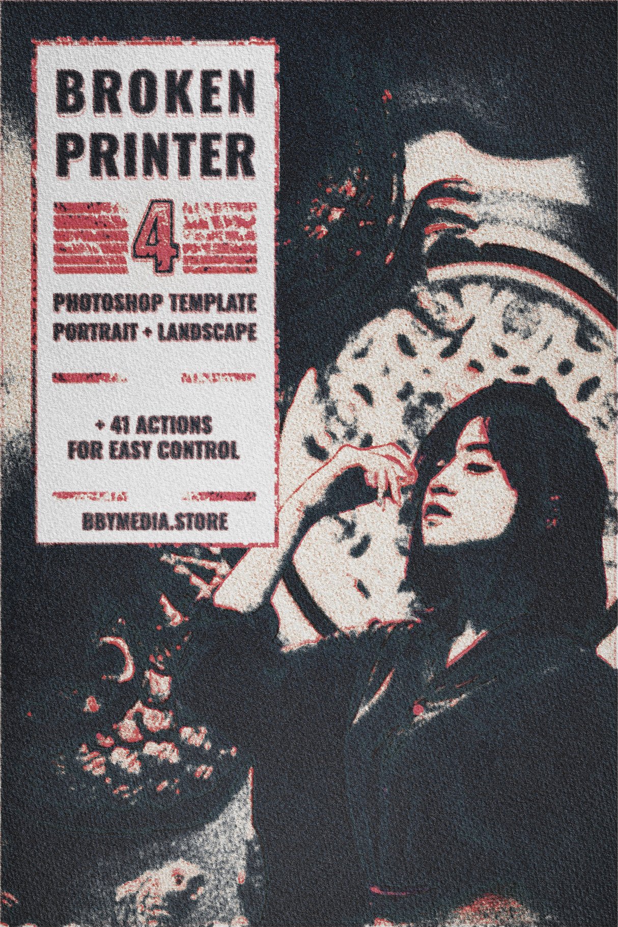 迷人老式做旧艺术肮脏彩色笔触模拟损坏打印机效果PSD模板 Broken Printer 4 PSD Template 插件预设 sucaiwan.com