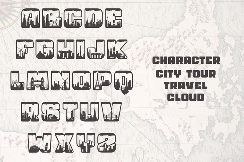 City Tour创意图形英文字体 设计素材 sucaiwan.com