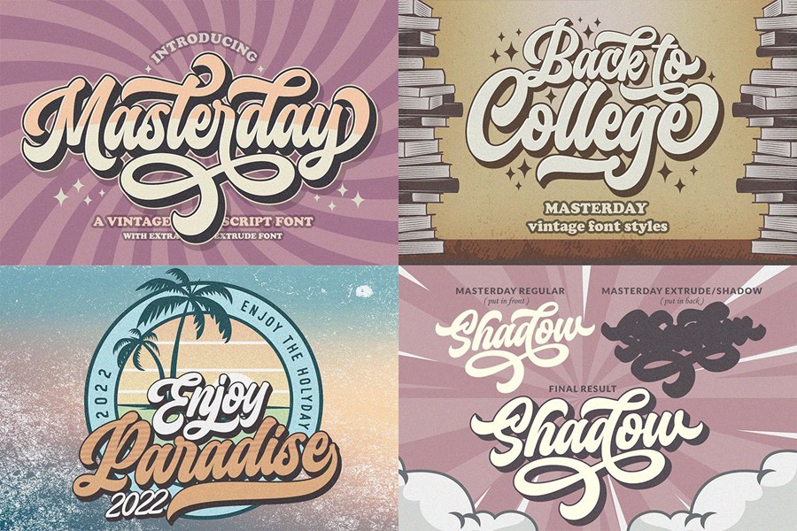 6款复古美式手写连笔英文字体 设计素材 sucaiwan.com