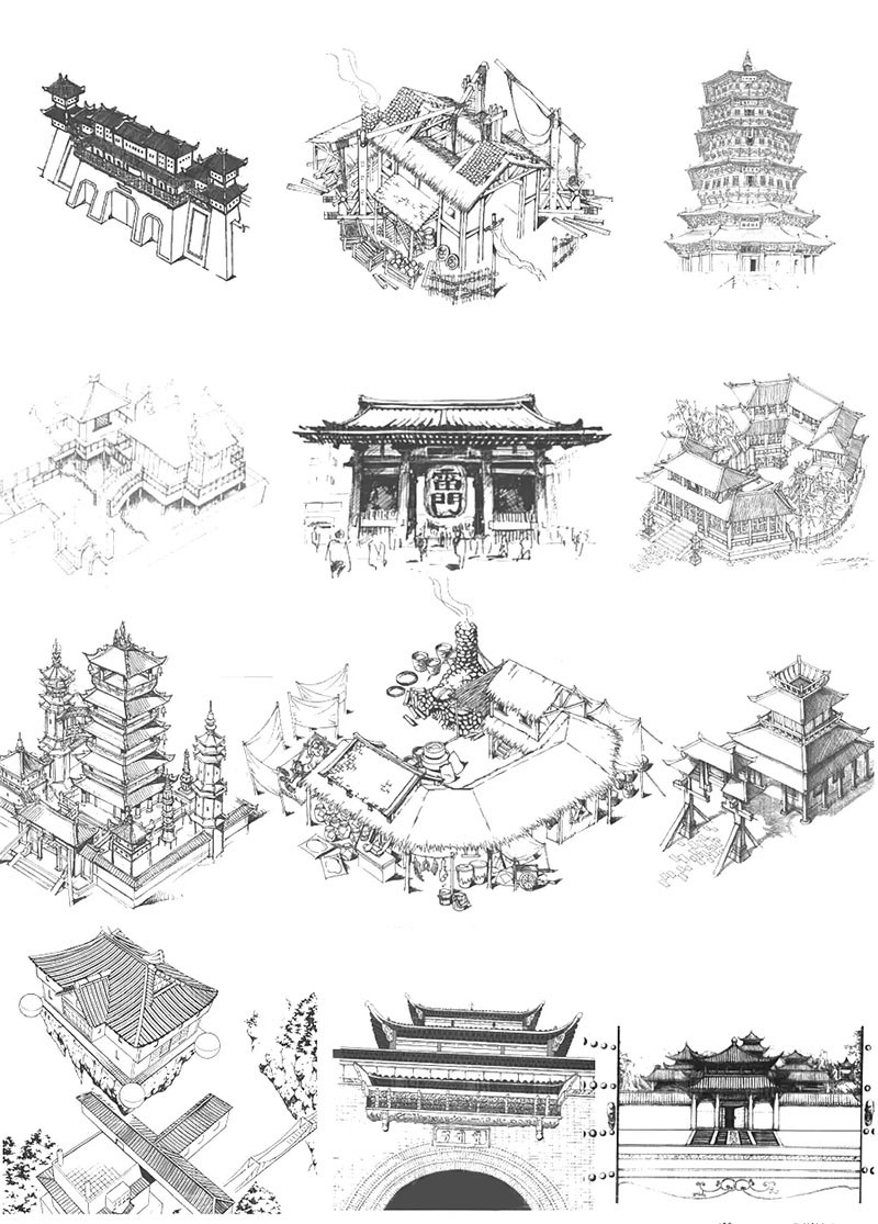 古代建筑线稿PS+Procreate笔刷 笔刷资源 sucaiwan.com