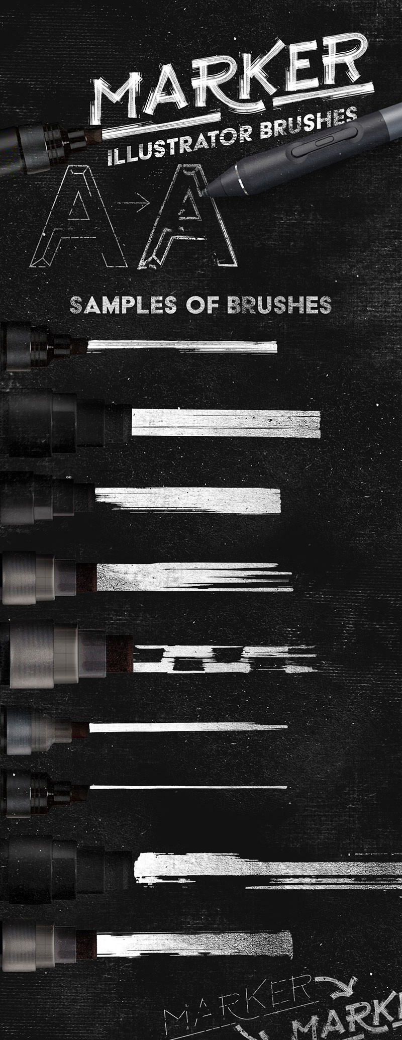 25个专业级马克笔、记号笔AI笔刷 笔刷资源 sucaiwan.com