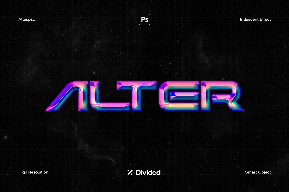 未来主义全息酸性机能风彩虹色镀铬效果PSD模板图层样式包 Divided.co Alter 样机素材 第1张-素材湾丨精选海外优质设计素材资源 未来主义全息酸性机能风彩虹色镀铬效果PSD模板图层样式包 Divided.co Alter 样机素材 sucaiwan.com
