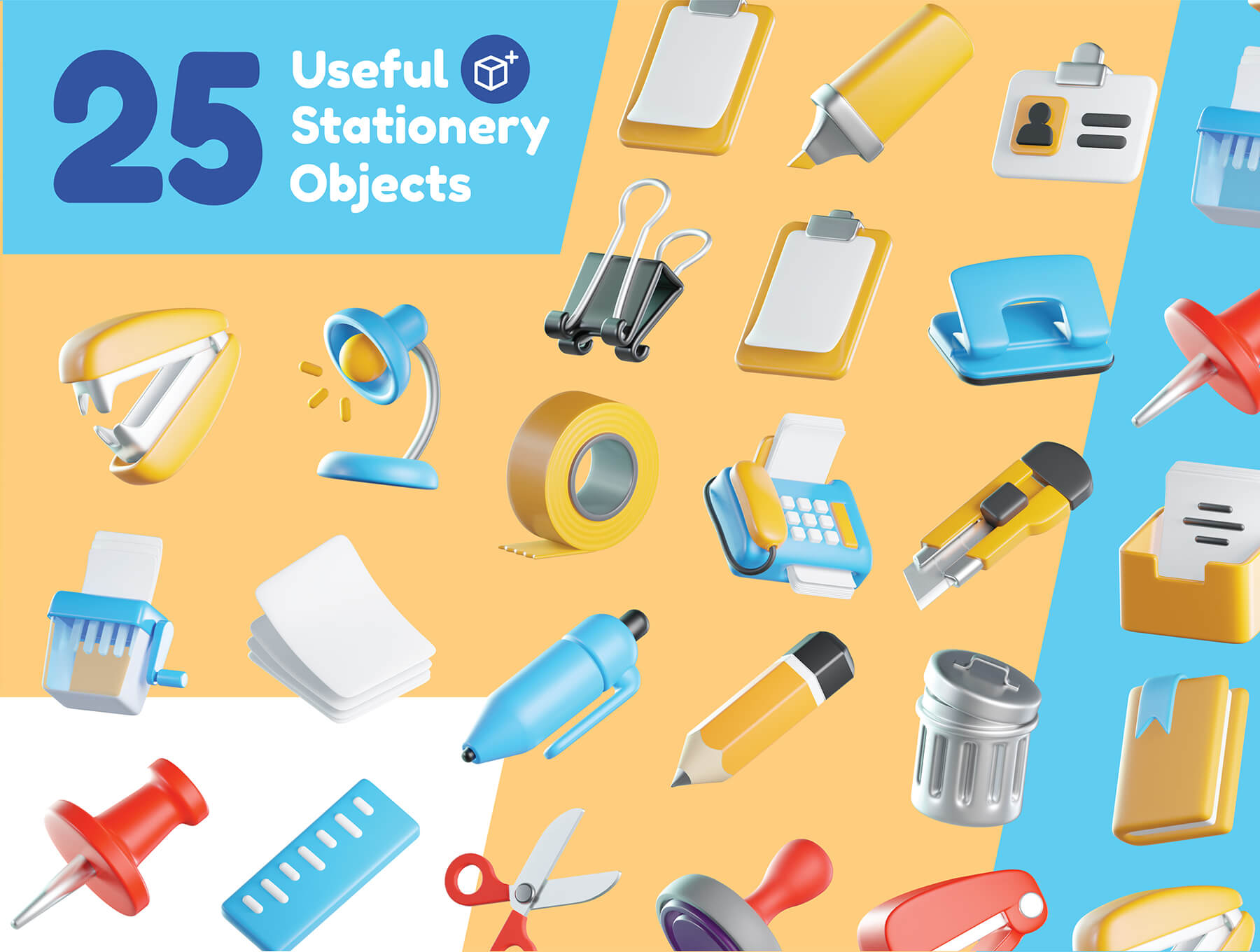 25个独特优质的即用型逼真工作台办公用品文具3D图标包 Stationery 3D Icons 图标素材 第1张-素材湾丨精选海外优质设计素材资源 25个独特优质的即用型逼真工作台办公用品文具3D图标包 Stationery 3D Icons 图标素材 sucaiwan.com