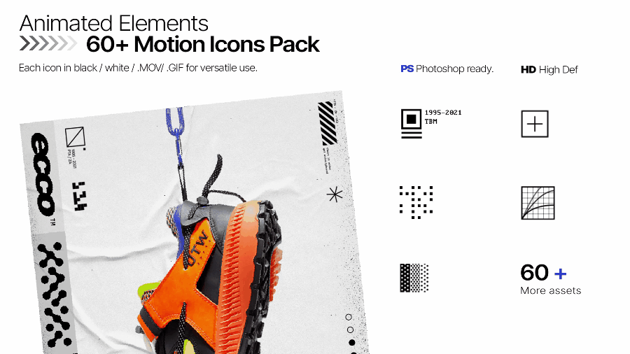 Motion Icon Pack 60多个极简主义抽象趣味性预渲染动画运动图标形状元素包MOV动效素材 Animated Elements vol.1 图标素材 sucaiwan.com