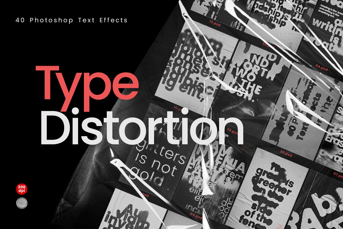 Inartflow 40个抽象艺术酸性墨迹故障置换扭曲类型失真海报PSD样机模板 样机素材 sucaiwan.com