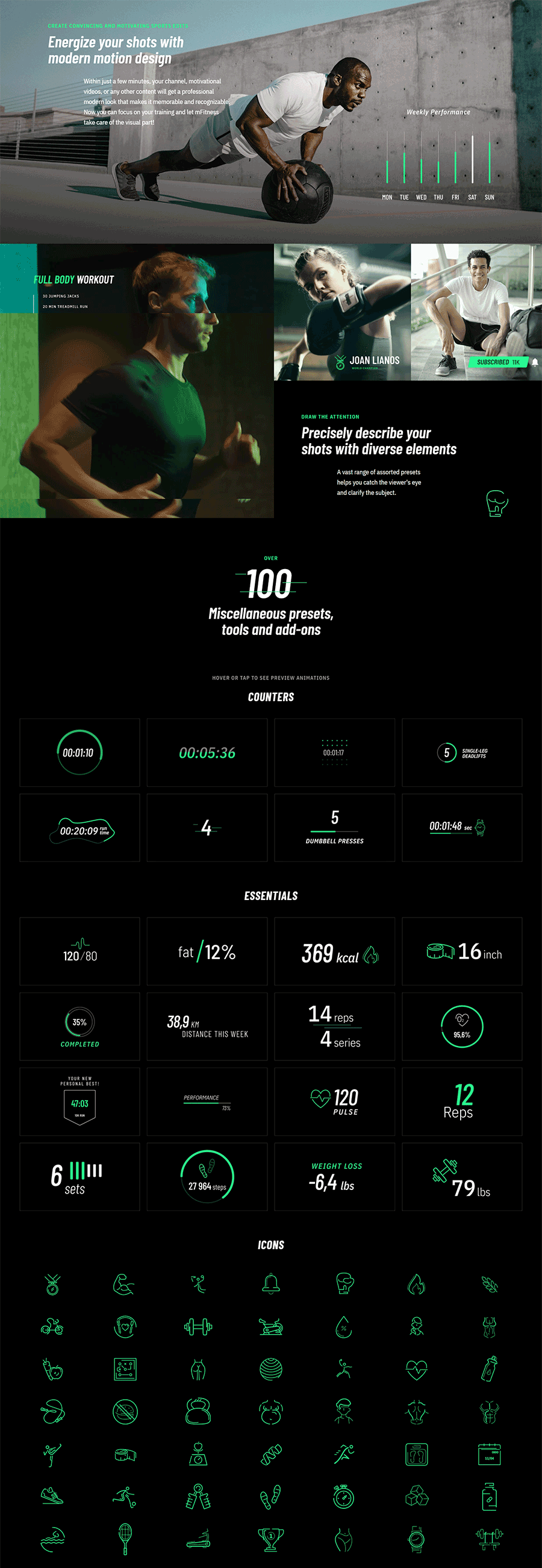 FCPX插件：106个活力动感体育健身训练图形数据标题动画插件 mFitness 插件预设 sucaiwan.com